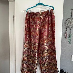 ASIAN PATTERN MAROON & GOLD  DRAWSTRING PANTS